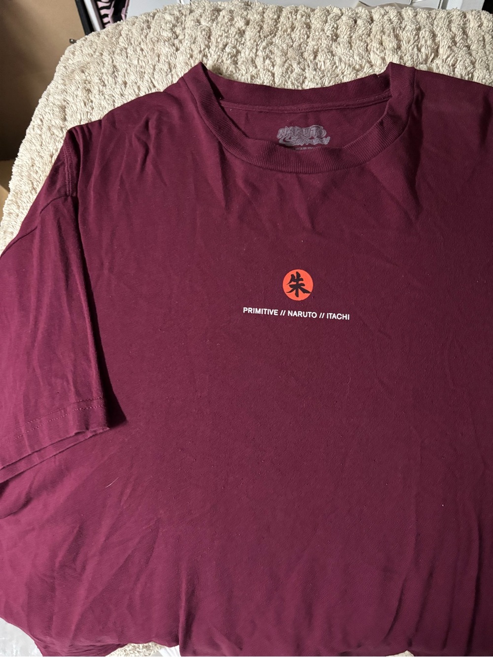 Primitive Burgundy Short-Sleeve Tee with Small Red Chest Emblem